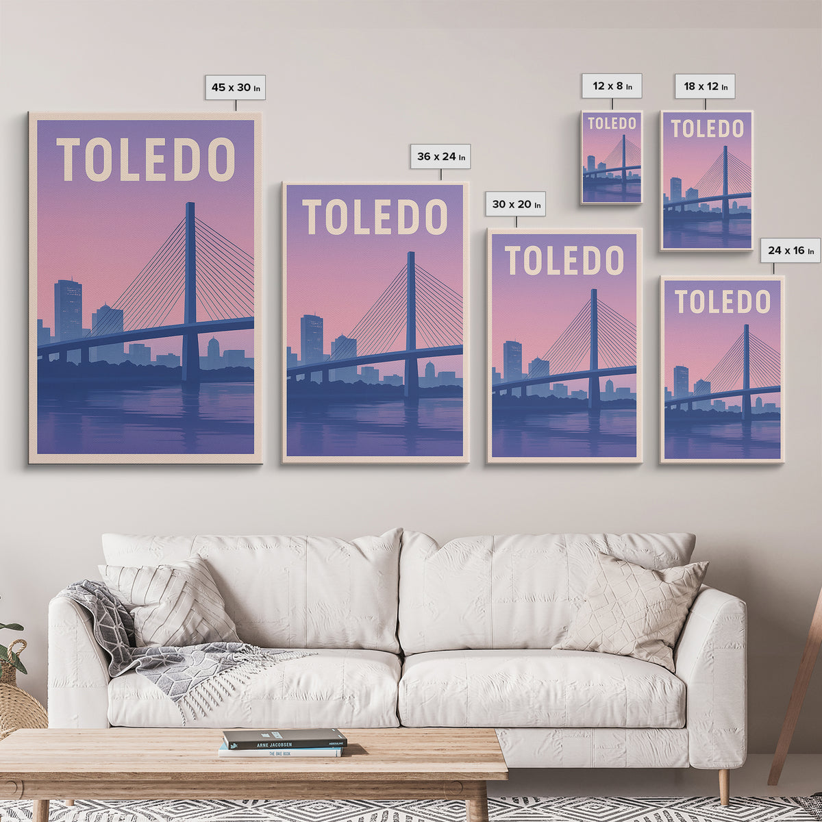 Toledo Ohio Travel Poster, Canvas Print, Retro Sunset Skyline Art, Toledo Travel Art, Watercolor Cityscape, City Poster, Travel Prints