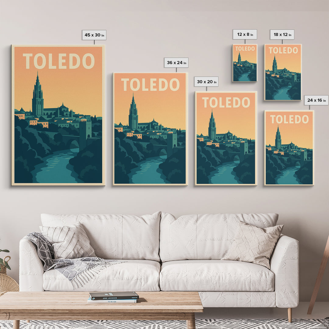 Toledo Travel Poster, Framed Canvas Print, Mid Century City Wall Art, Toledo Art Print, Retro Travel Print, City Art Print, Vintage Print