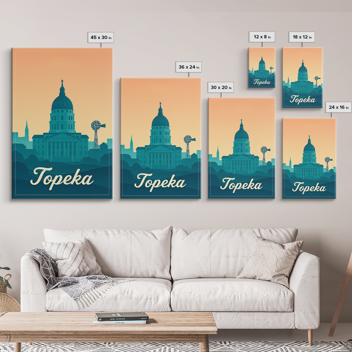 Topeka Kansas Travel Poster, Canvas Print, Retro Sunset Skyline Art, Topeka City Art, Gift For Travelers, Wall Art, Travel Art Print