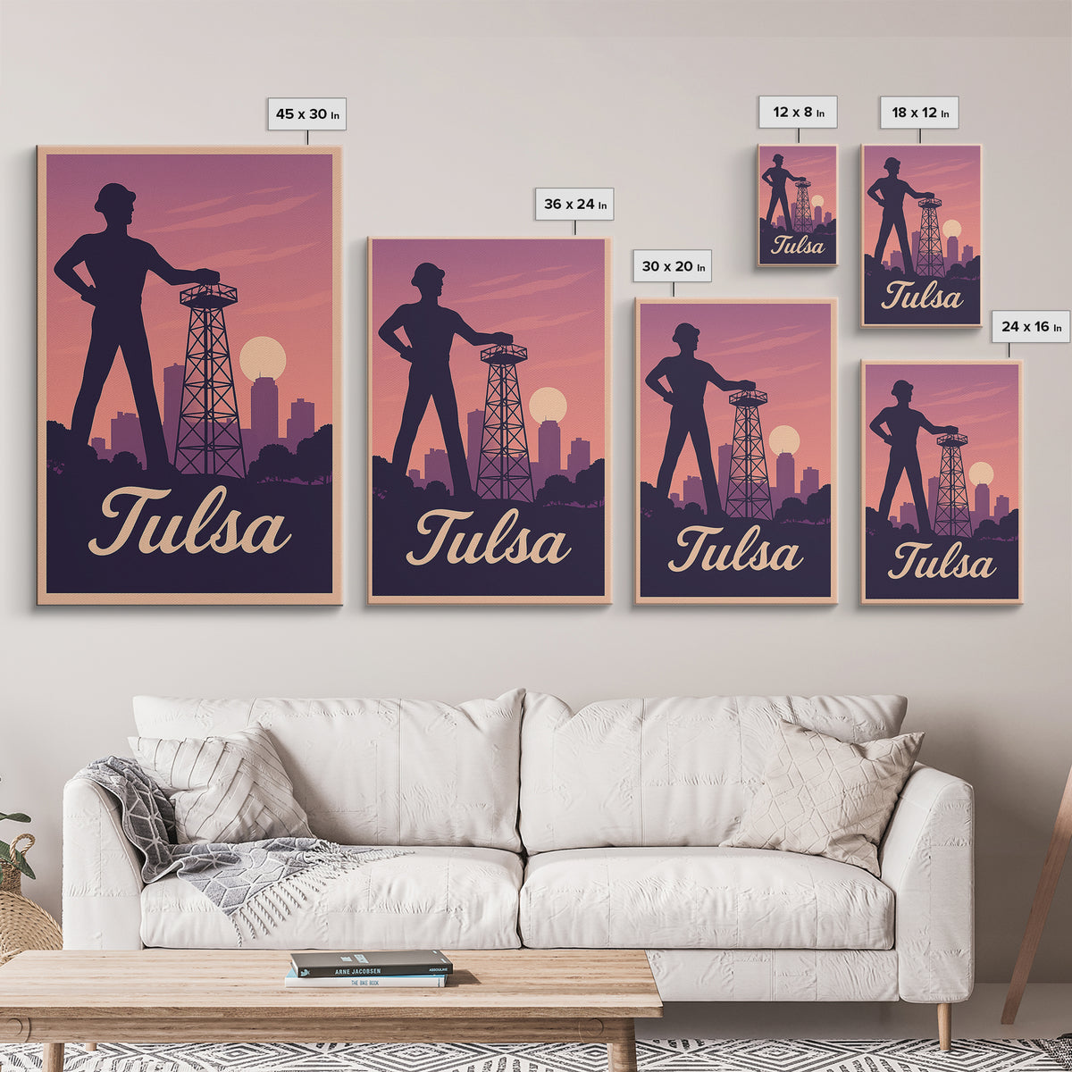 Tulsa Travel Poster, Framed Canvas Print, Retro Sunset Skyline Art, Tulsa Poster Print, Retro Travel Print, City Art Print, Travel Decor