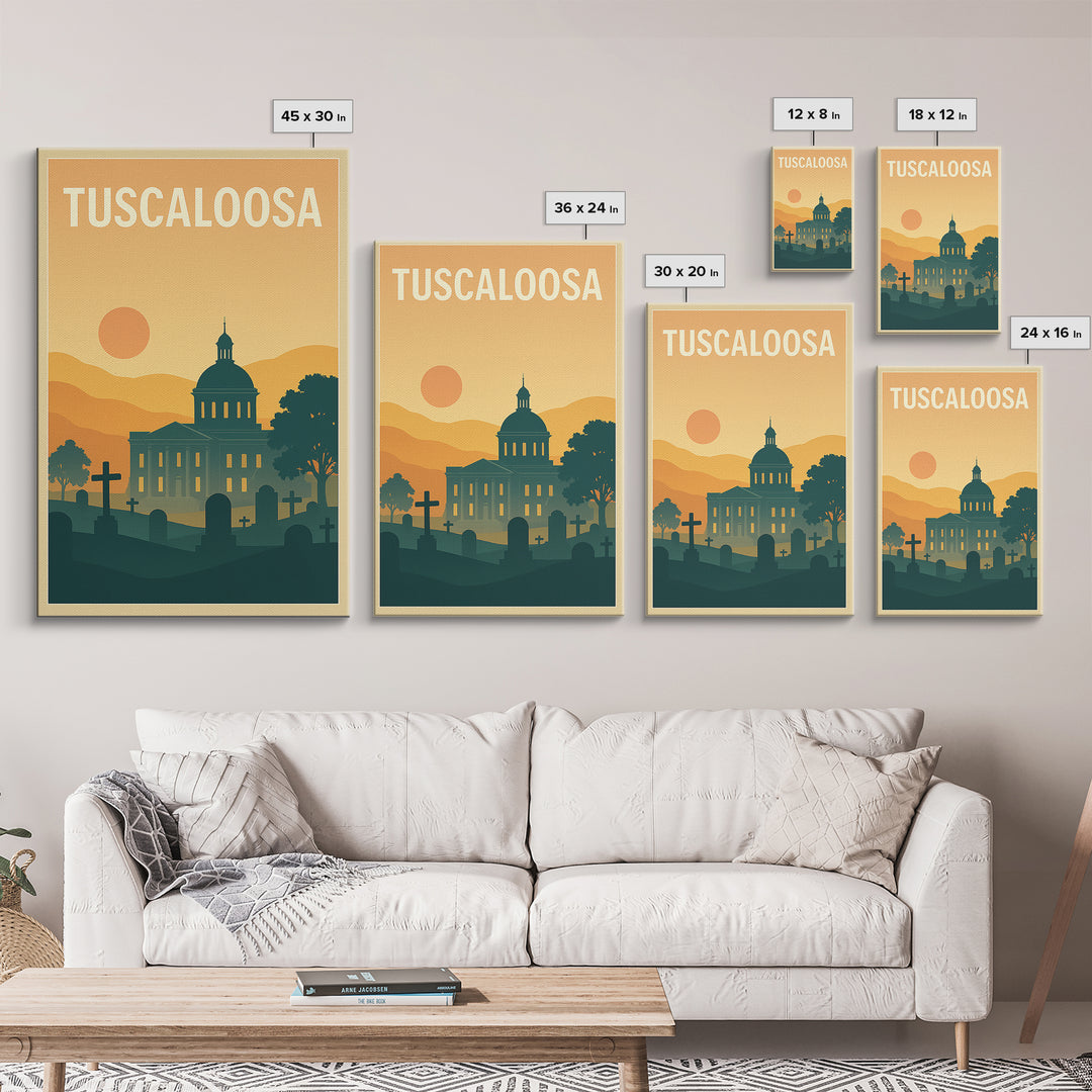 Tuscaloosa Travel Poster, Canvas Print, Vintage Travel Poster Art, Tuscaloosa Poster Print, Travel Wall Art, Vintage City Art, Design 2