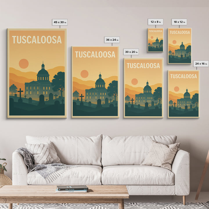 Tuscaloosa Travel Poster, Canvas Print, Vintage Travel Poster Art, Tuscaloosa Poster Print, Travel Wall Art, Vintage City Art, Design 2