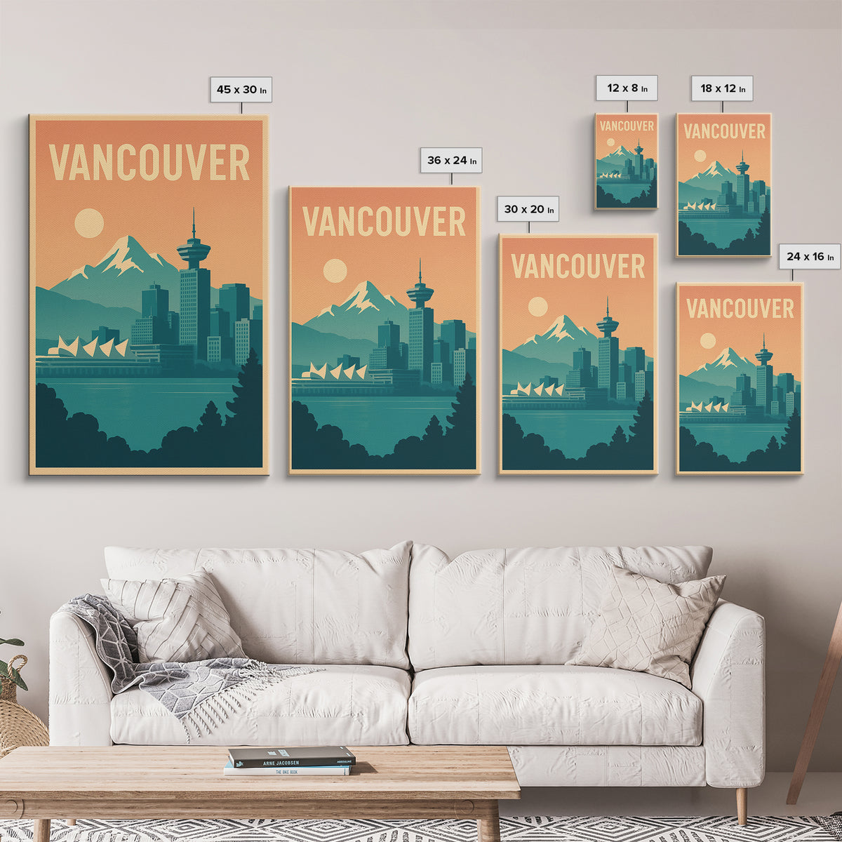 Vancouver Travel Poster, Canvas Print, Retro Sunset Skyline Art, Vancouver Wall Art, City Art Print, Vintage City Art, Fine Art Print