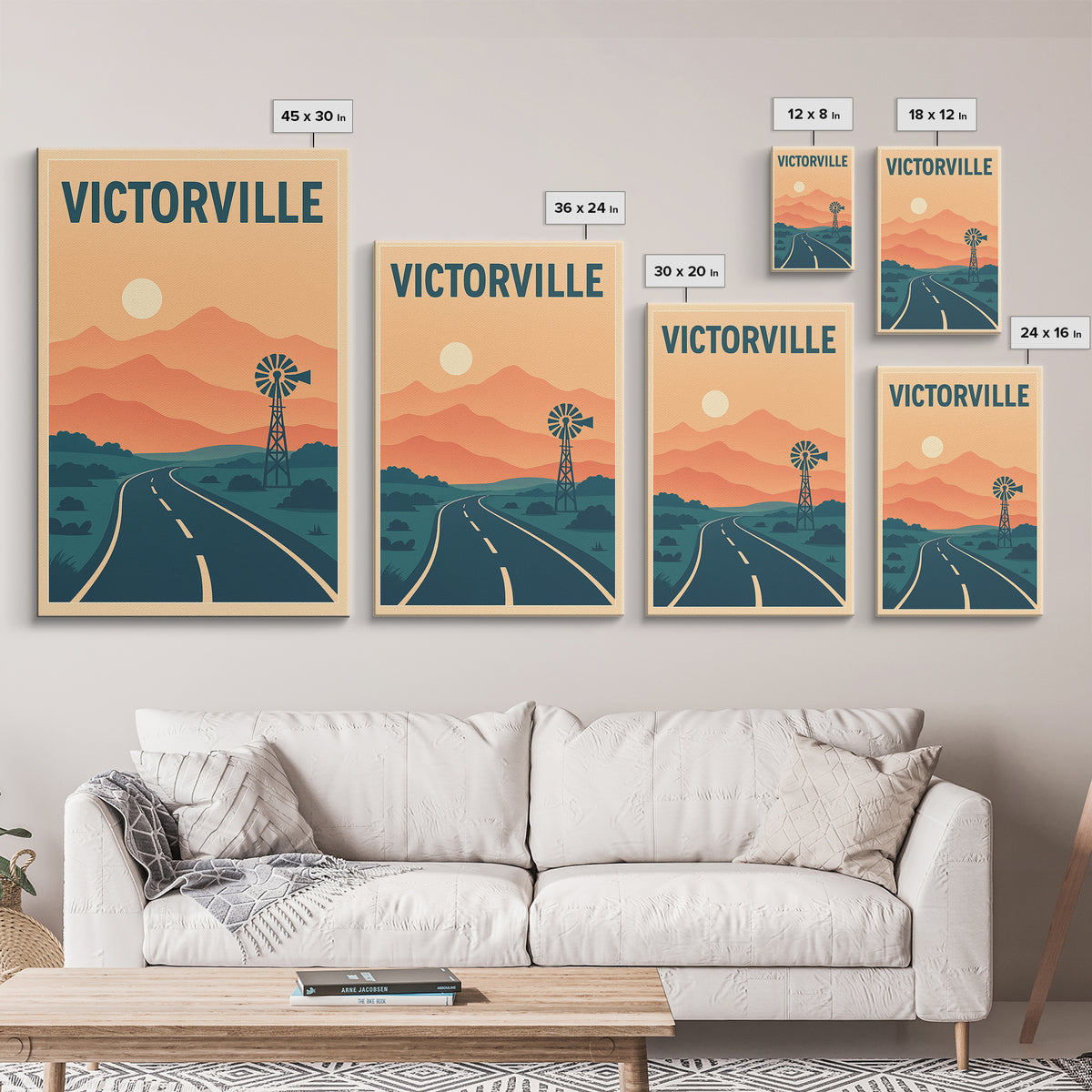 Victorville Travel Poster, Framed Canvas Print, Retro Sunset Skyline Art, Victorville Wall Art, City Art Print, Travel Poster Art