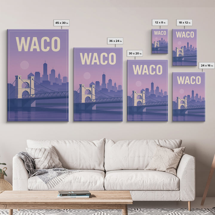 Waco Texas Travel Poster, Canvas Print, Mid Century City Wall Art, Waco City Art, Travel Wall Art, Gift For Travelers, Travel Art Print