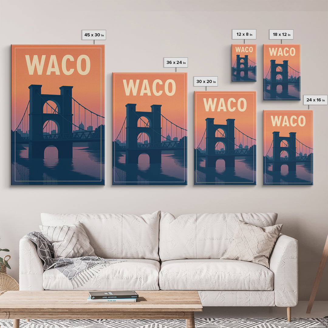 Waco Travel Poster, Framed Canvas Print, Classic Travel Poster Art, Waco City Art, Gift For Travelers, Travel Wall Decor, Home Office Decor