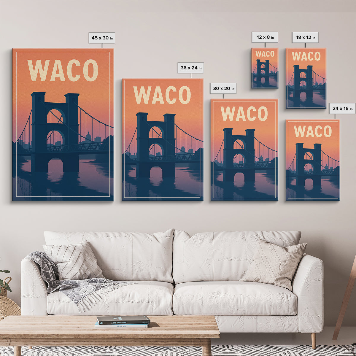 Waco Travel Poster, Framed Canvas Print, Classic Travel Poster Art, Waco City Art, Gift For Travelers, Travel Wall Decor, Home Office Decor