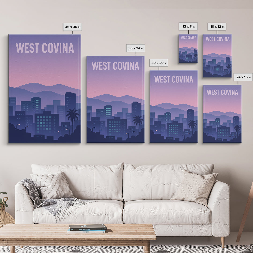 West Covina California Travel Poster, Canvas Print, Vintage Poster Art, West Covina Travel Art, City Illustration, Vintage City Poster