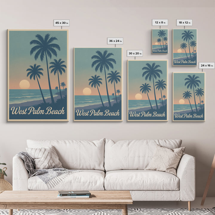 West Palm Beach Travel Poster, Framed Canvas Print, Retro Sunset Skyline Art, West Palm Beach Art Print, Fine Art Print, Travel Poster Art