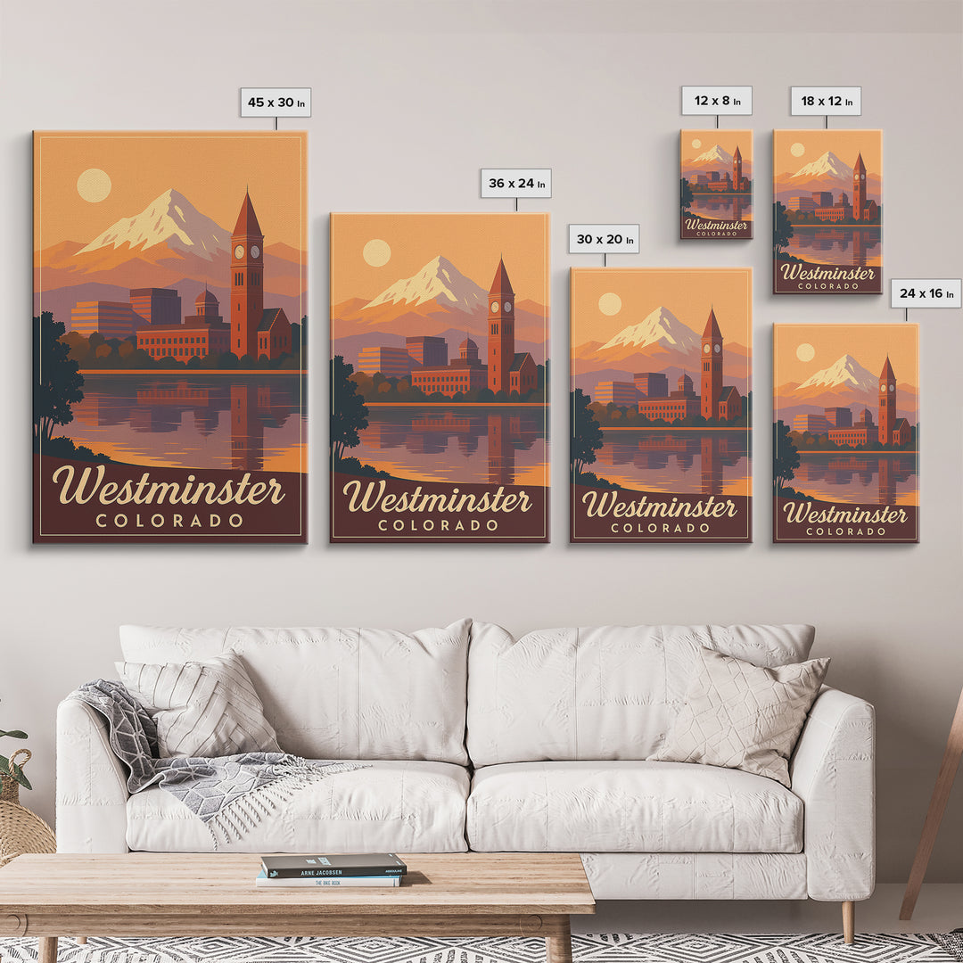 Westminster Colorado Travel Poster, Canvas Print, Retro Sunset Skyline Art, Westminster Poster Print, Travel Art Print, Art Print, Wall Art