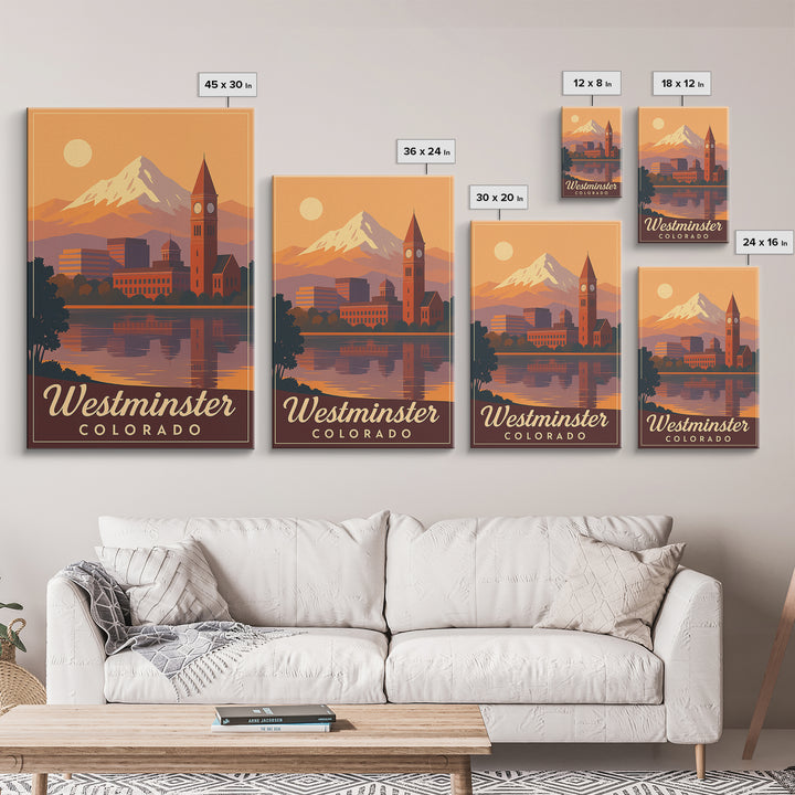Westminster Colorado Travel Poster, Canvas Print, Retro Sunset Skyline Art, Westminster Poster Print, Travel Art Print, Art Print, Wall Art