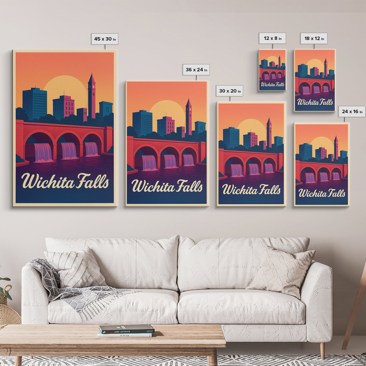 Wichita Falls Texas Travel Poster, Canvas Print, Retro Sunset Skyline Art, Wichita Falls City Art, City Art Print, Travel Poster Art