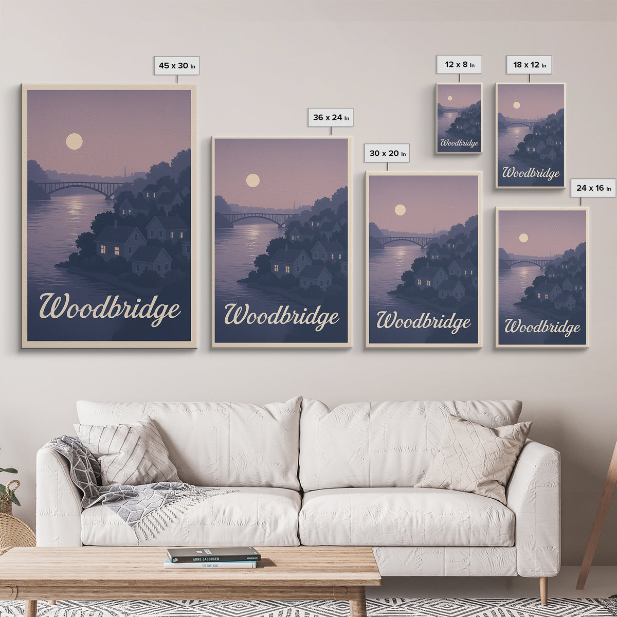 Woodbridge Travel Poster, Canvas Print, Mid Century City Wall Art, Woodbridge City Art, City Illustration, Travel Poster Art, Poster Art