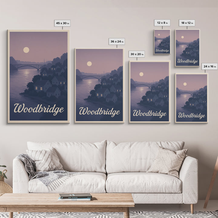 Woodbridge Travel Poster, Canvas Print, Mid Century City Wall Art, Woodbridge City Art, City Illustration, Travel Poster Art, Poster Art