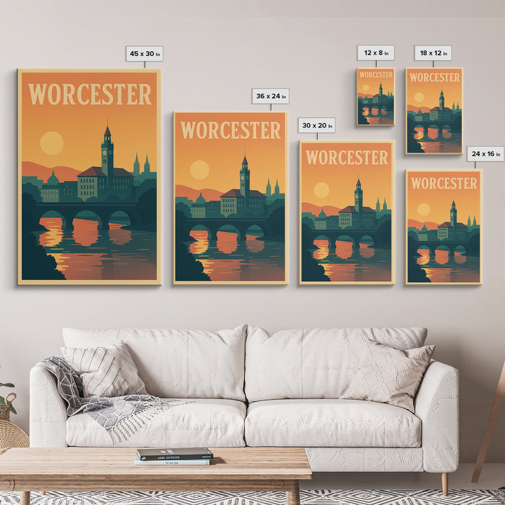 Worcester Travel Poster, Canvas Print, Mid Century City Wall Art, Worcester Travel Art, Travel Poster Set, City Art Print, Fine Art Print