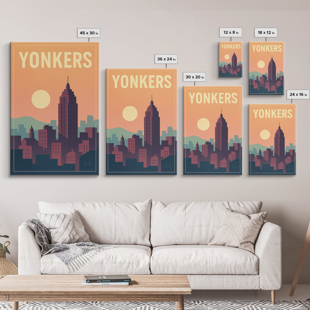 Yonkers Travel Poster, Framed Canvas Print, Mid Century City Wall Art, Yonkers Poster Print, Travel Wall Decor, Wanderlust Decor