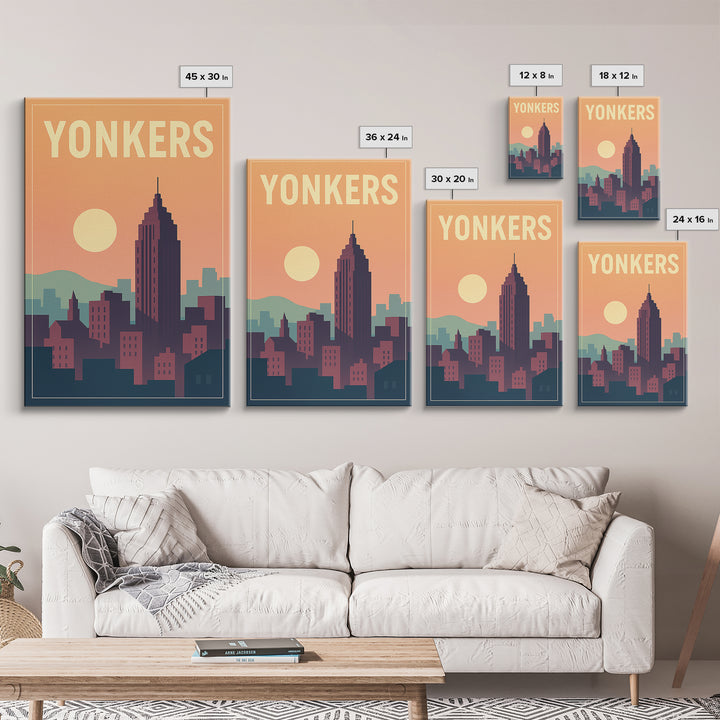 Yonkers Travel Poster, Framed Canvas Print, Mid Century City Wall Art, Yonkers Poster Print, Travel Wall Decor, Wanderlust Decor
