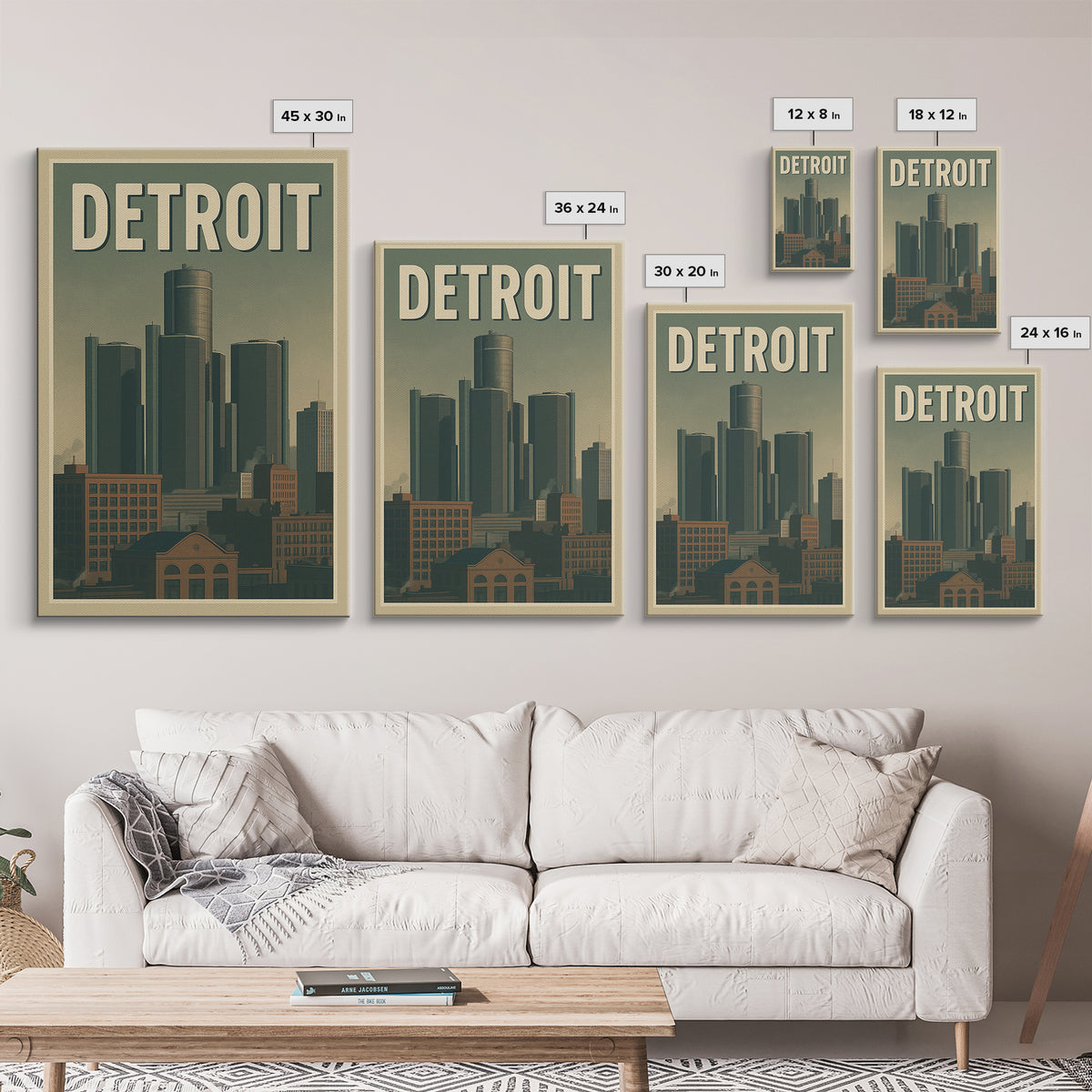 Detroit Travel Poster, Canvas Print, Retro City Wall Art, Detroit Poster Print, Mid Century Wall Art, Gift For Travelers, Travel Wall Decor
