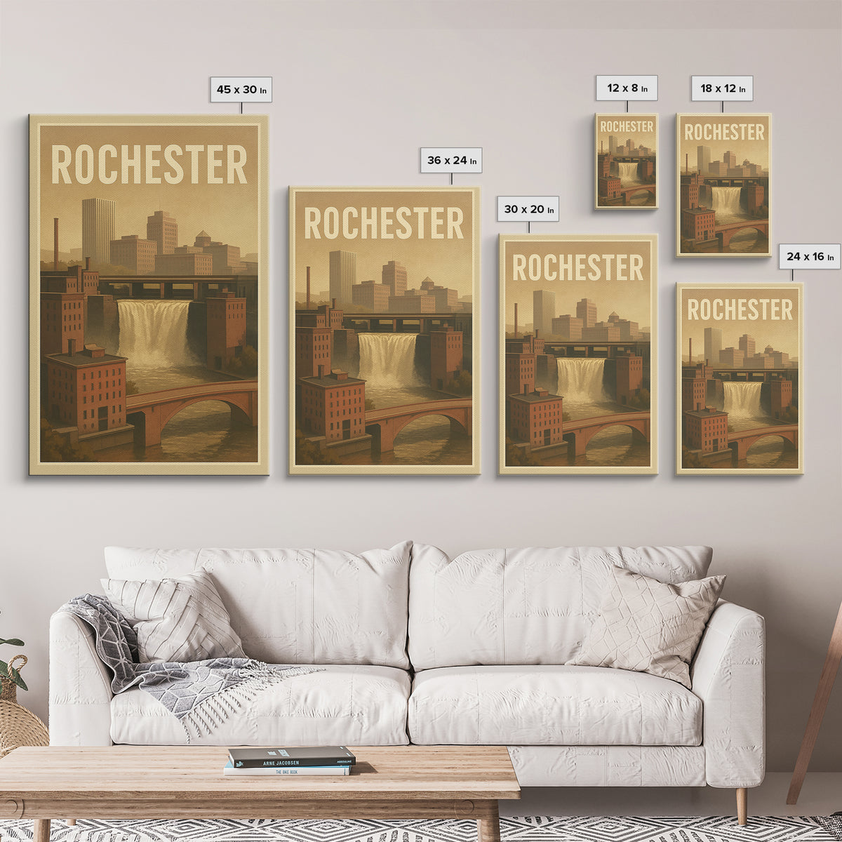 Rochester Travel Poster, Framed Canvas Print, Old School Travel Poster, Rochester Travel Art, Vintage City Poster, Retro Travel Print