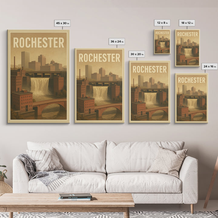 Rochester Travel Poster, Framed Canvas Print, Old School Travel Poster, Rochester Travel Art, Vintage City Poster, Retro Travel Print