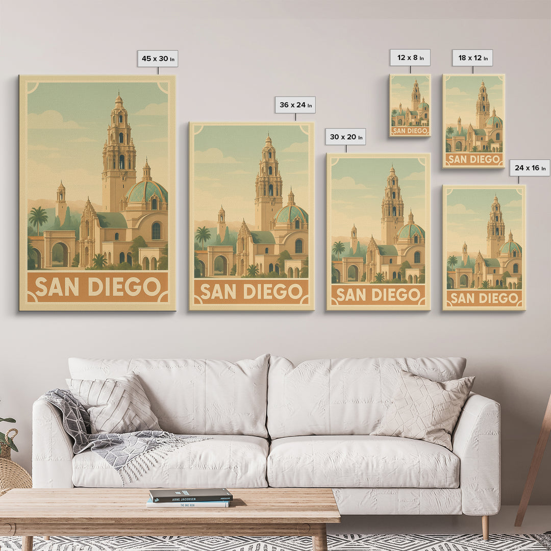 San Diego California Travel Poster, Framed Canvas Print, Vintage Theat ...