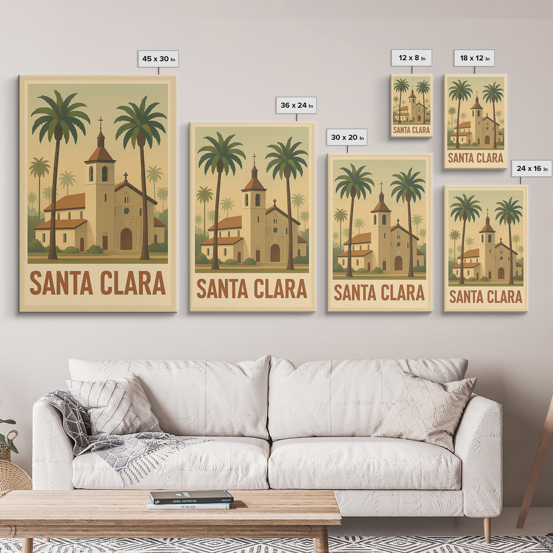 Santa Clara Travel Poster, Framed Canvas Print, Classic Retro Poster Art, Santa Clara Travel Art, Living Room Wall Art, Vintage Travel Art