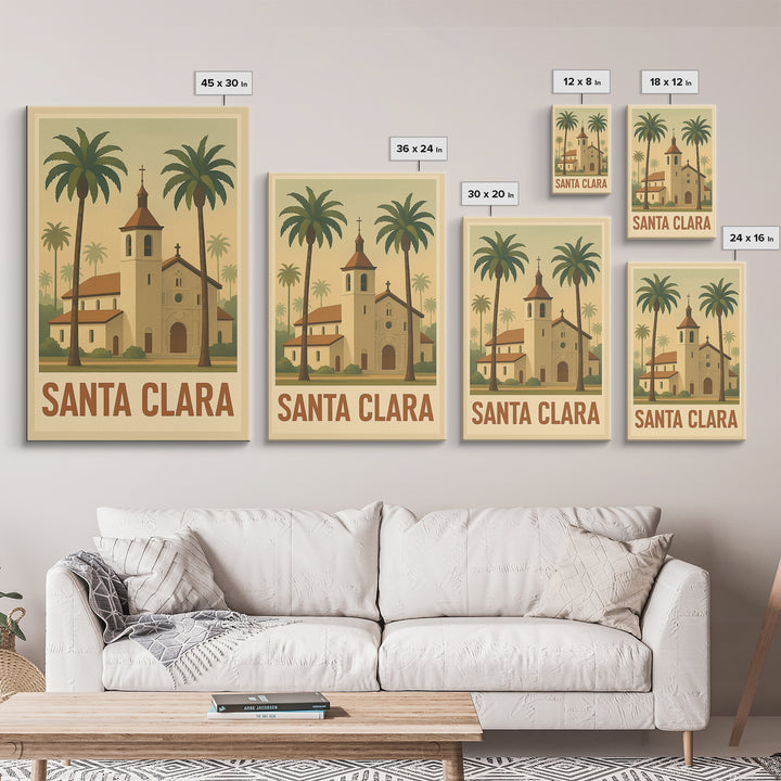 Santa Clara Travel Poster, Framed Canvas Print, Classic Retro Poster Art, Santa Clara Travel Art, Living Room Wall Art, Vintage Travel Art