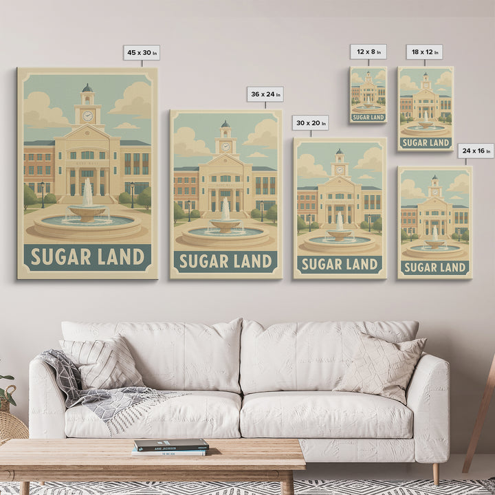 Sugar Land Texas Travel Poster, Canvas Print, Retro Poster Art, Sugar Land Wall Art, Retro Travel Print, City Travel Prints, Wall Art
