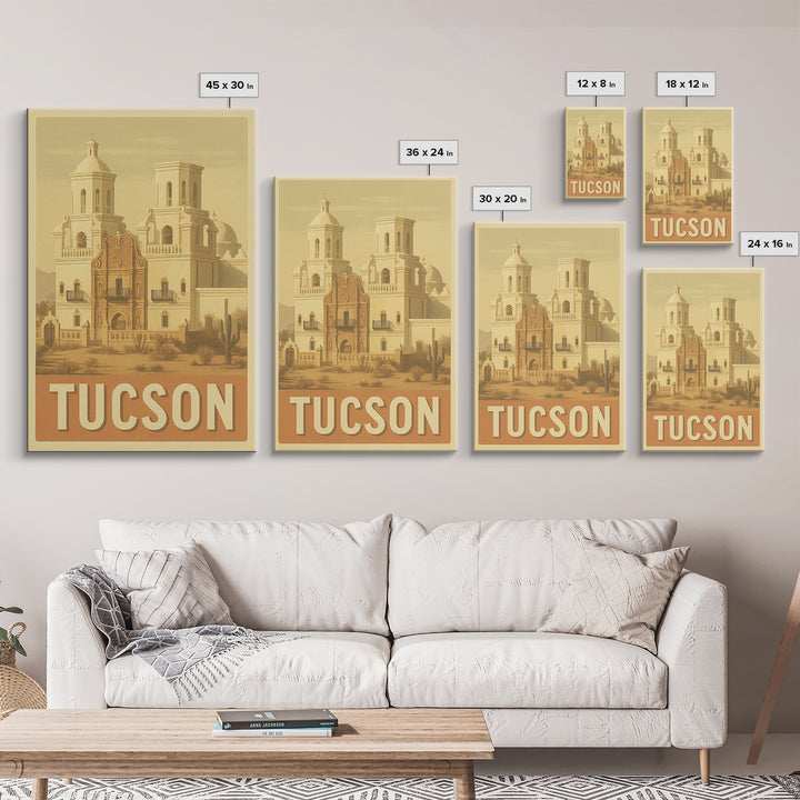 Tucson Arizona Travel Poster, Canvas Print, Vintage Theatre Style Art, Tucson Wall Art, City Illustration, Mid Century Wall Art, Travel Art
