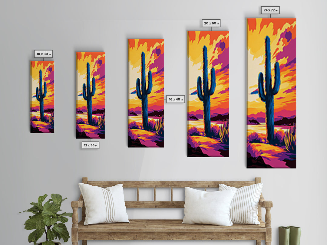 Night Sky Cactus Framed Canvas Print floral desert painting pink orange wall art moody art guest room art