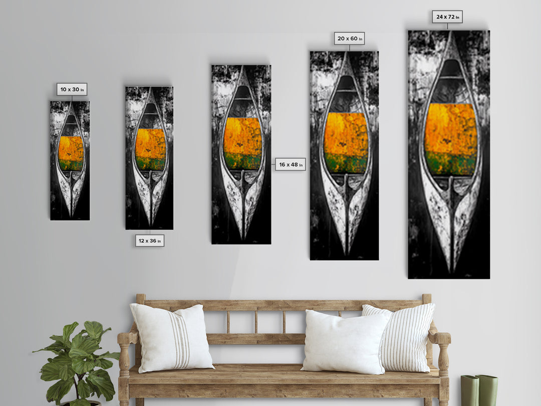 Black and White Canoe Framed Canvas Print Rustic Art Nautical Wall Art Coastal Decor Farmhouse Art Vertical Wall Art