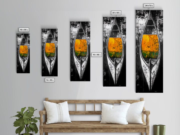 Black and White Canoe Framed Canvas Print Rustic Art Nautical Wall Art Coastal Decor Farmhouse Art Vertical Wall Art