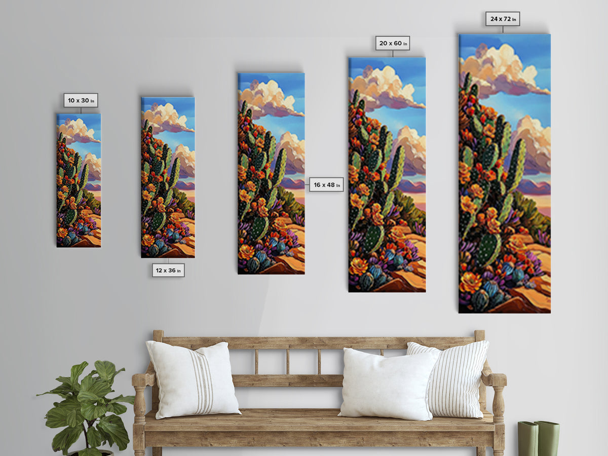 Blooming Cactus Art Framed Canvas Print Desert Floral Wall Art, Botanical Prints, Southwest Wall Art, Nature Art, Tall Narrow Art
