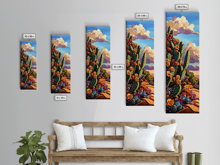 Blooming Cactus Art Framed Canvas Print Desert Floral Wall Art, Botanical Prints, Southwest Wall Art, Nature Art, Tall Narrow Art