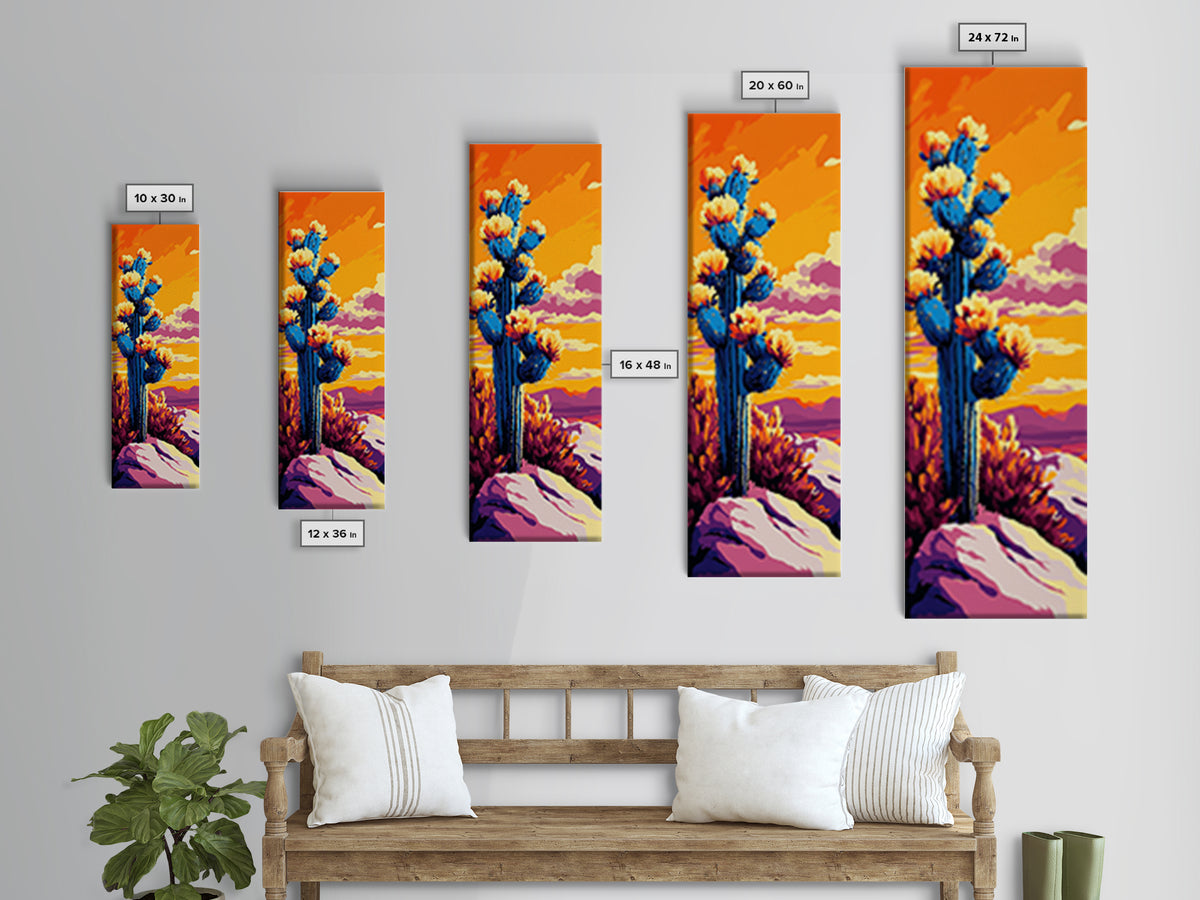 Blooming Cactus Sunset Canvas Print Southwest Wall Art Botanical Prints Vibrant Desert Painting Extra Wide Art