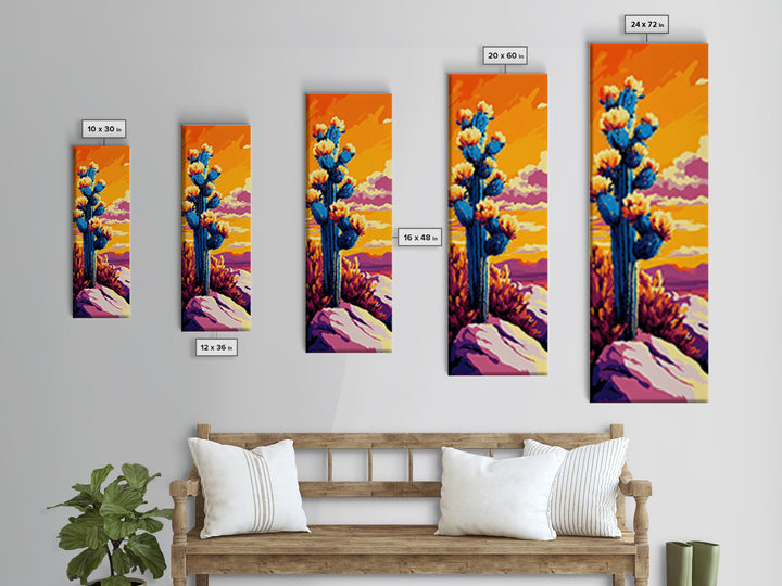 Blooming Cactus Sunset Canvas Print Southwest Wall Art Botanical Prints Vibrant Desert Painting Extra Wide Art