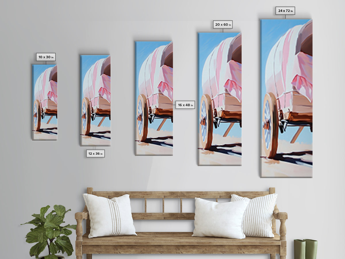 Covered Wagon Closeup Framed Canvas Print Rustic Decor Farmhouse Art Minimalist Painting Southwest Wall Art