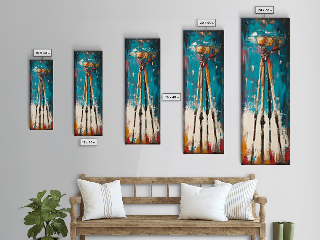 Abstract Tripod Art Framed Canvas Print, Moody Art, Geometric Wall Art, Wabi Sabi Art, Coastal Landscape Art, Extra Wide Art