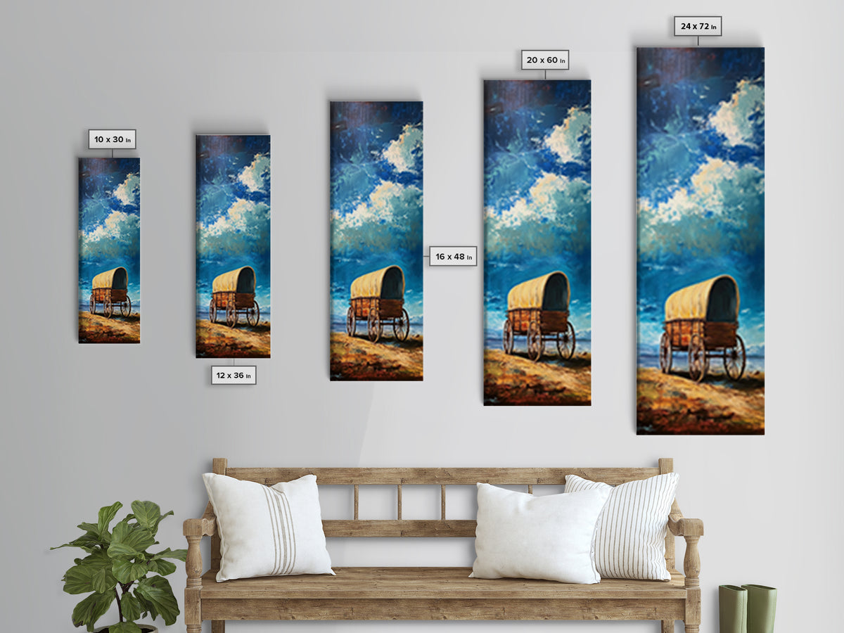 Vintage Covered Wagon Painting Framed Canvas Print, Rustic Wall Art, Farmhouse Art, Moody Art, Landscape Painting, Southwest Wall Art