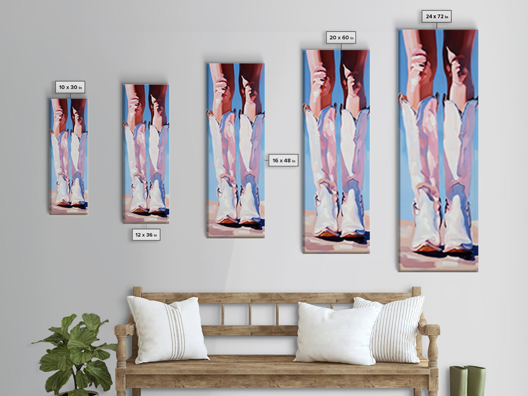 Pink Western Boots Art Framed Canvas Print, Coastal Cowgirl Wall Art, Rustic Art, Moody Art, Whimsical Art, Gift Idea for Her