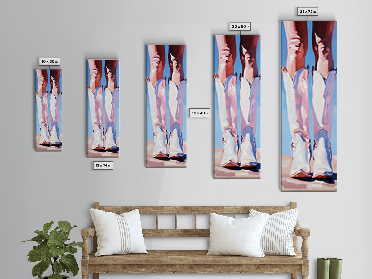 Pink Western Boots Art Framed Canvas Print, Coastal Cowgirl Wall Art, Rustic Art, Moody Art, Whimsical Art, Gift Idea for Her