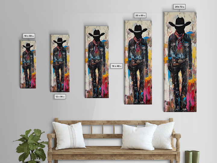 Mysterious Cowboy Art Framed Canvas Print, Southwest Wall Art, Moody Art, Rustic Wall Art, Dark Romance Painting, Extra Wide Art