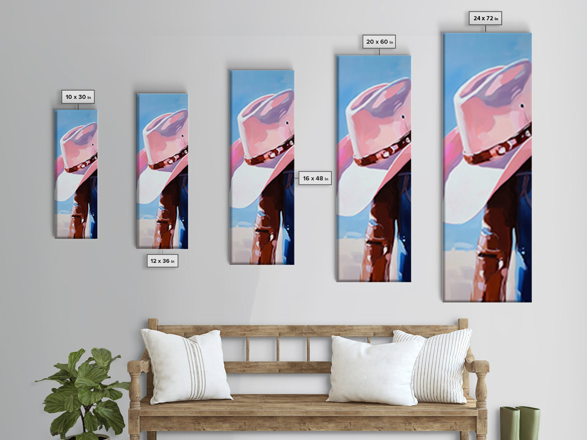 Pink Cowgirl Hat Art Framed Canvas Print, Coastal Cowgirl Wall Art, Light Pink Wall Art, Whimsical Art, Gift Idea for Her, Rustic Decor