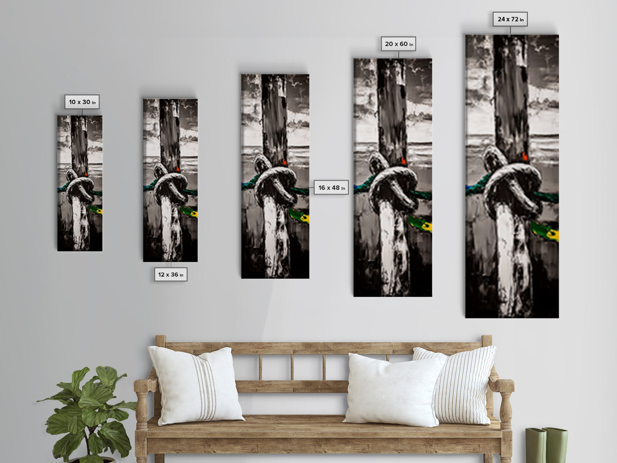 Nautical Rope Painting Canvas Print, Coastal Wall Art, Nautical Decor, Surf Wall Art, Ocean Art, Moody Art, Rustic Art, Maritime Wall Art, Above Couch Art, Coastal Decor, Extra Wide Art, Farmhouse Art, Gift Idea, Nautical Painting