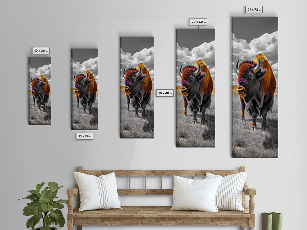 Vibrant Western Bison Framed Canvas Print | Rustic Wildlife Art | Moody Southwest Wall Art | Farmhouse Decor | Nature Art | Gift Idea