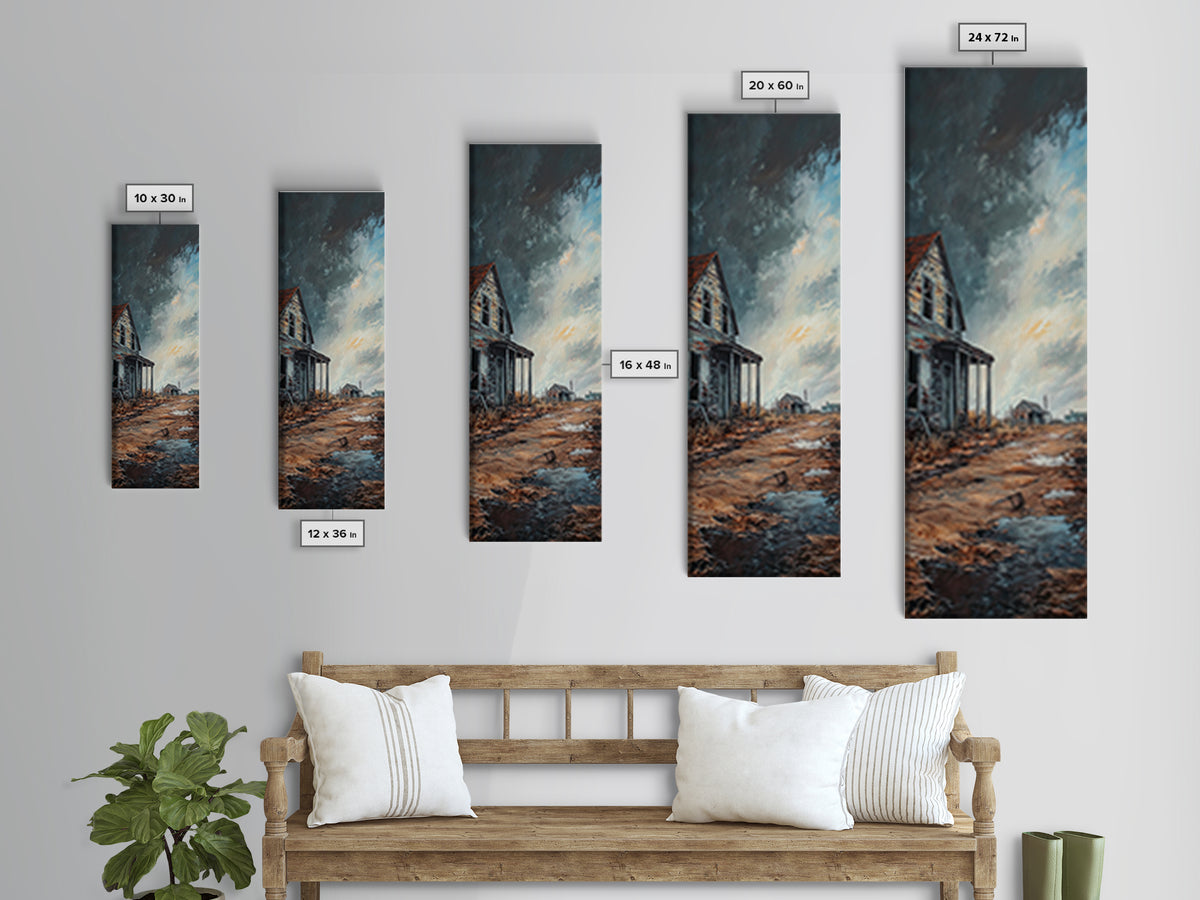 Abandoned House Stormy Sky Canvas Print Moody Art Rustic Wall Art Farmhouse Art Dark Romance Painting Wabi Sabi Art