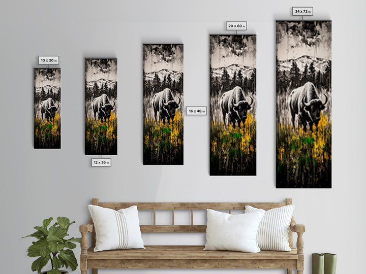 Black White Bison Canvas Print Rustic Wall Art Western Art Farmhouse Art Tall Narrow Art Above Sofa Art Gift Idea Him