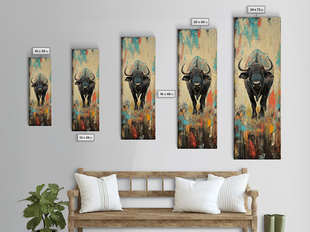 Moody Bison Canvas Print Rustic Wall Art Farmhouse Art Wabi Sabi Art Southwest Wall Art Living Room Art Vertical Wall Art