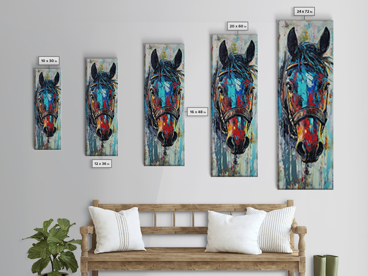 Abstract Horse Portrait Framed Canvas Print Moody Art Rustic Wall Art Southwest Wall Art Extra Tall Narrow Art