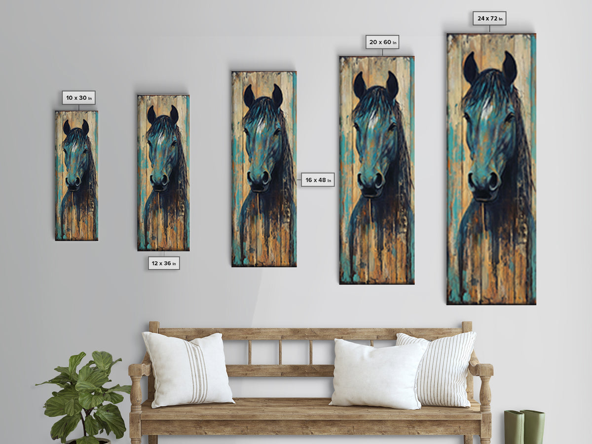 Rustic Blue Horse Painting Canvas Print Farmhouse Wall Art Vintage Horse Art Moody Art Living Room Art Southwest Wall Art
